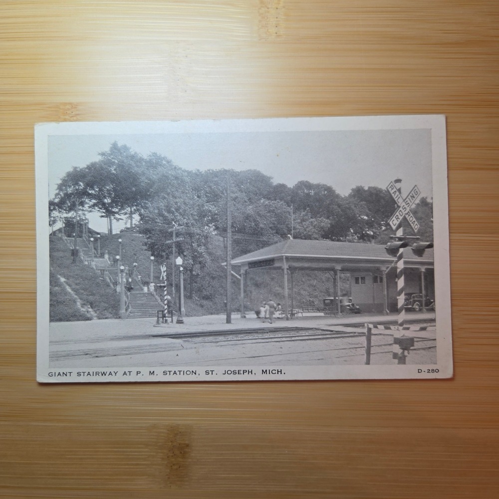 Giant Stairway at P. M. Station St Joseph Michigan Vintage Postcard D-280